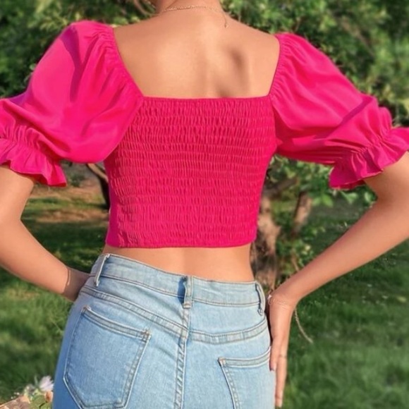 New Pink puff sleeve crop top - Picture 5 of 6